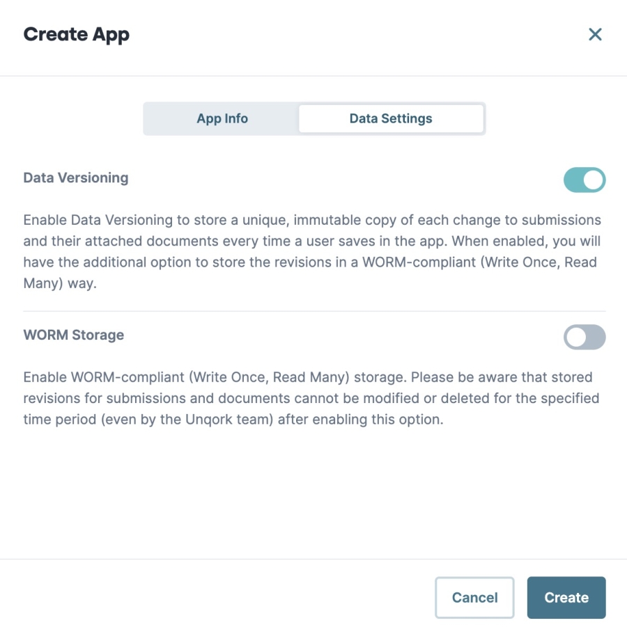 A static image displaying the Data Settings tab's configuration settings and options.