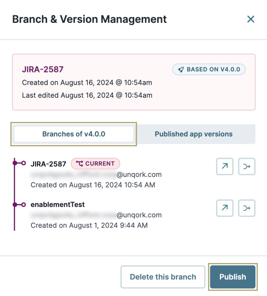 A static image displaying the drafts to be published to a new application version.