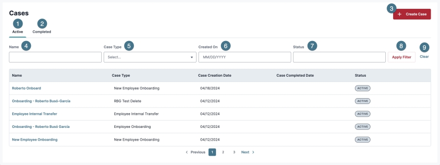 A static image displaying the Cases dashboard and available actions case managers and workers can take.