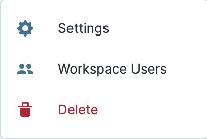 A static image displaying the Settings, Workspace Users, and Delete option when clicking a tile's ellipsis.