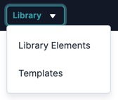 A static image displaying the Library Elements and Templates options from the Library drop-down.