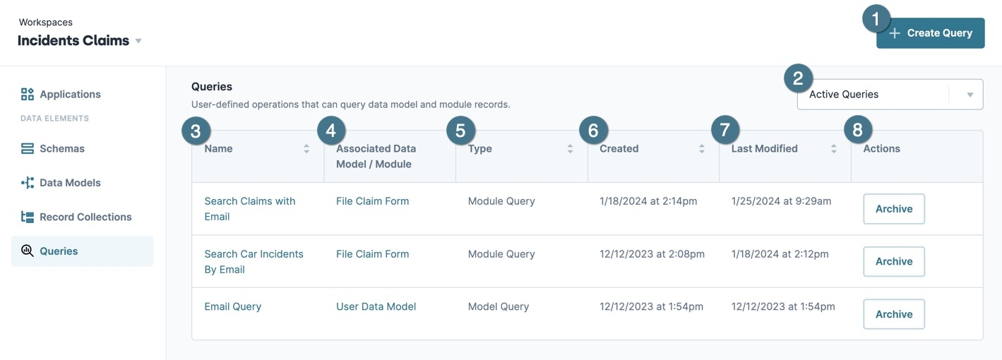 A static image displaying the Queries page.
