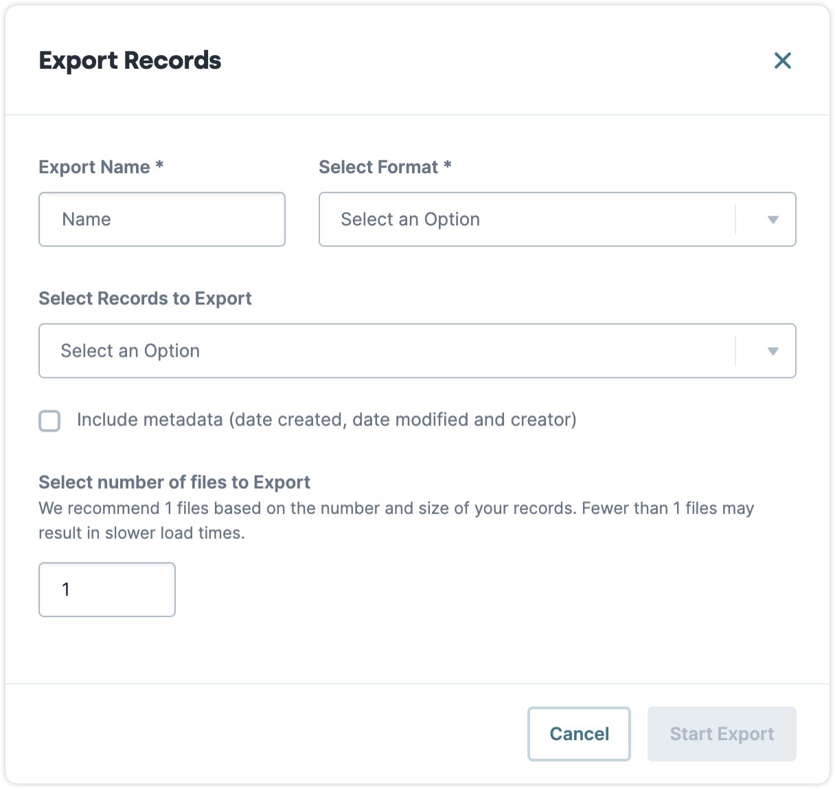 A static image displaying the Export Records window.