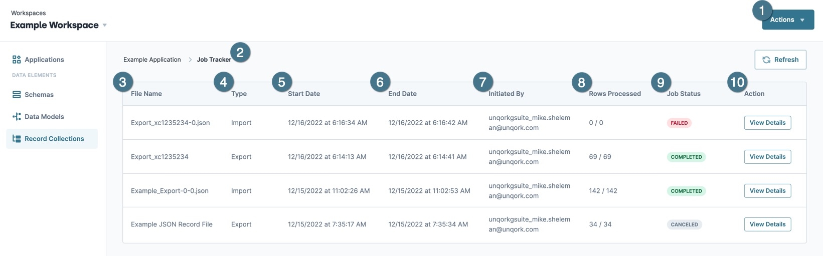A static image displaying the Record Collections Job Tracker page.