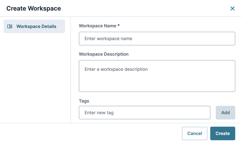 A static image displaying the Create Workspace modal.