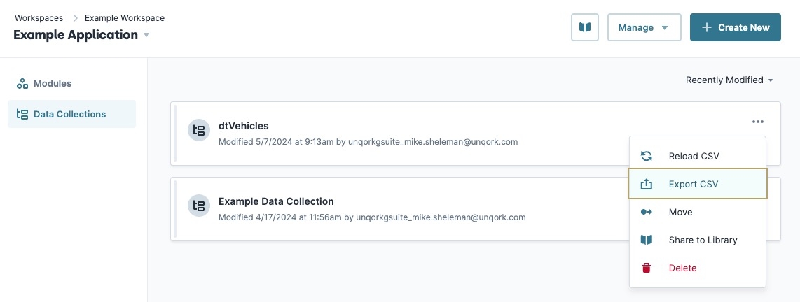 A static image displaying the Export CSV button.