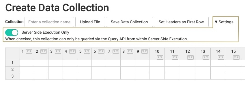 A static image displaying a Data Collection's Settings button.
