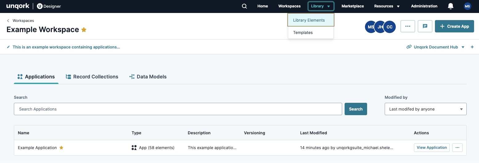 Static image displaying the Library settings menu expanded with the Library Elements setting highlighted in UDesigner.