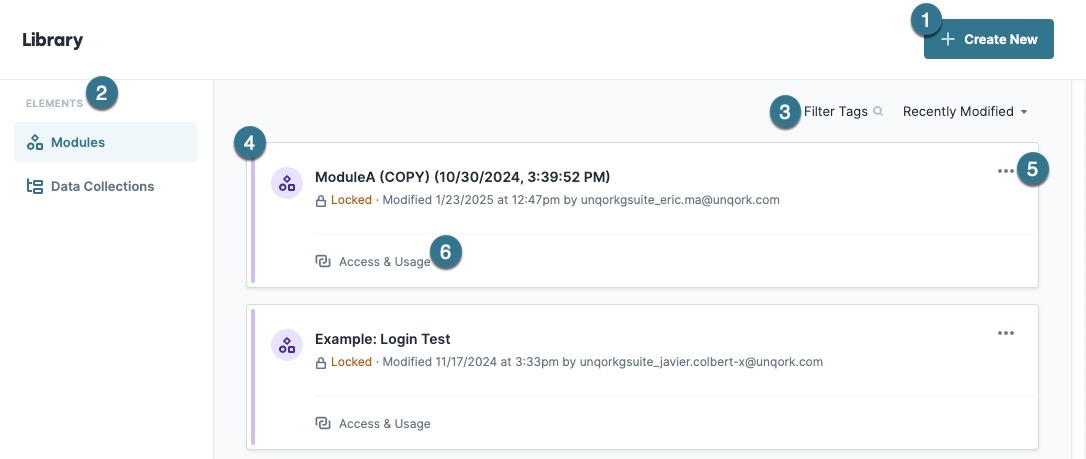 A static image displaying the Library Elements page.