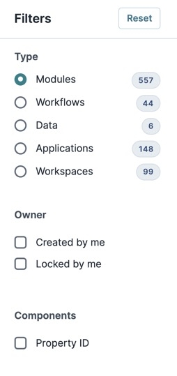 A static image displaying the Filters portion of the Advanced Search page.