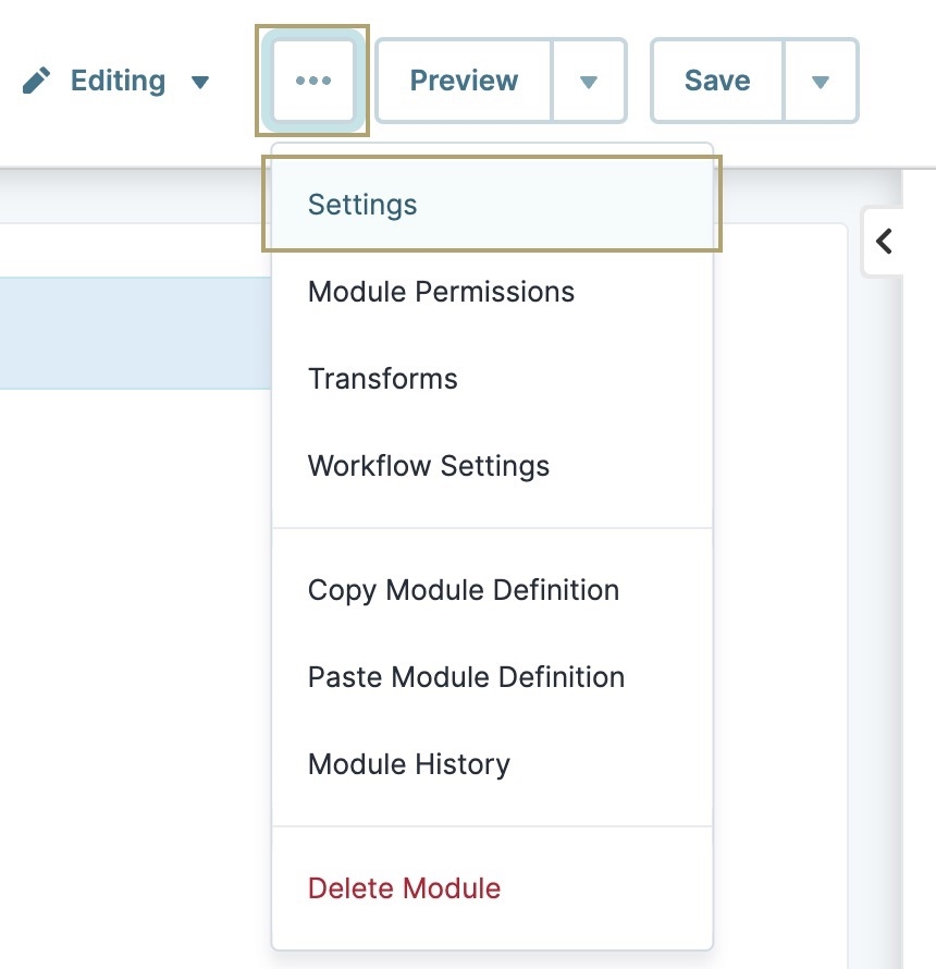 A static image displaying how to access the Module Settings.