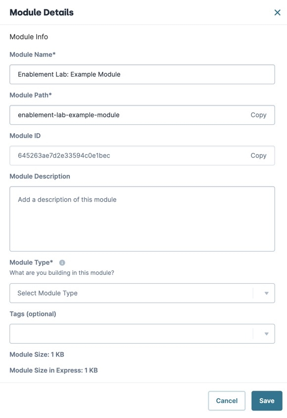 A static image displaying the Module Info section of the Module Settings.