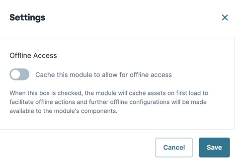 A static image displaying the Module Settings modal's Offline Access setting.