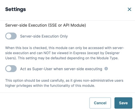 A static image displaying the Server-Side Execution section of the Module Settings.