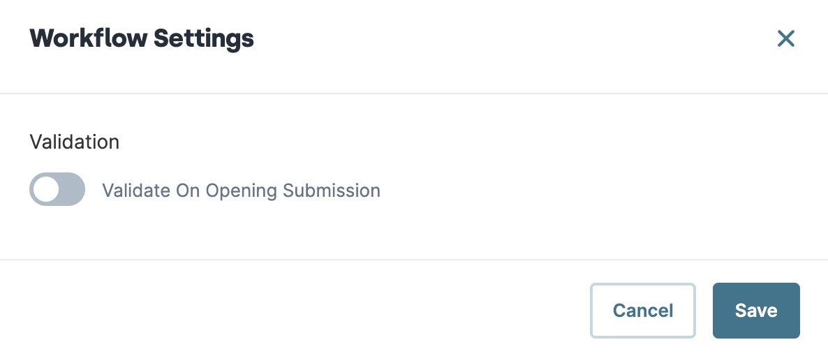 A static image displaying the Validate on Opening Submission setting.
