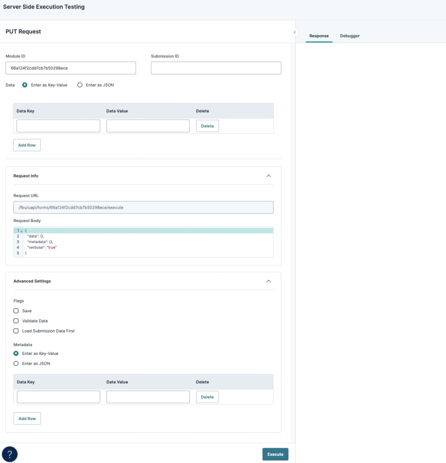 Static image showing the Server Side Execution Testing page.