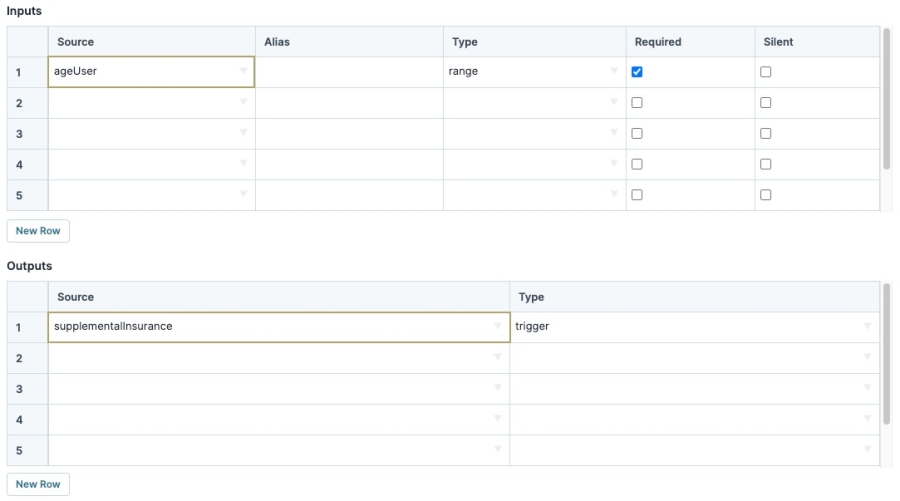 A static image displaying a Decision component configration drawer. The Inputs and Outputs Propery ID fields are highlighted.