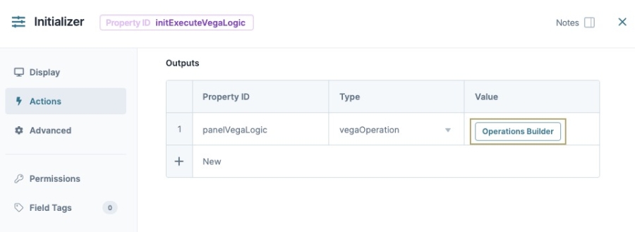 A static image displaying the Operations Builder button in an Initializer component.