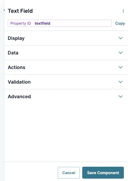 A static image displaying the configuration drawer of a Text Field component.