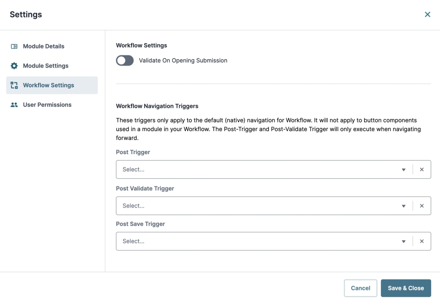 A static image displaying the Workflow Settings section of the Module Settings.