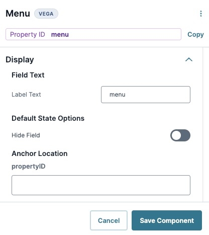 A static image displaying the Menu component's Display settings.