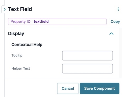 A static image displaying the UDesigner Text Field component's Contextual Help settings.
