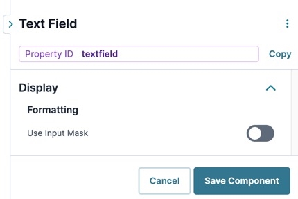A static image displaying the UDesigner Text Field component's Formatting settings.