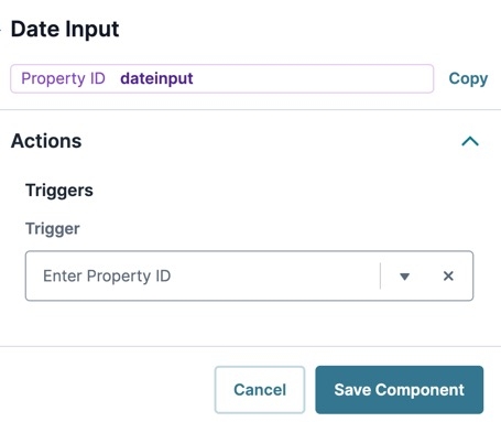 A static image displaying the Date Input's Actions settings.