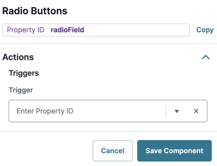 A static image displaying the Radio Button's Actions settings.