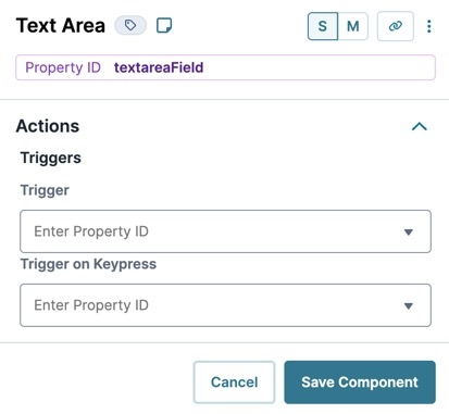 A static image displaying the Text Area's Actions settings.