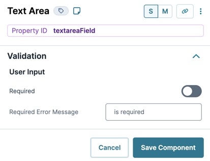 A static image displaying the Text Area Validations settings.