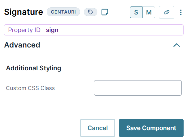The Signature component's Advanced Settings.