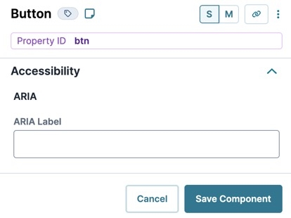 A static image displaying the UDesigner Button component's Accessibiltiy setting options.