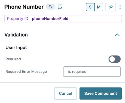 A static image displaying the Phone Number's Validation settings.