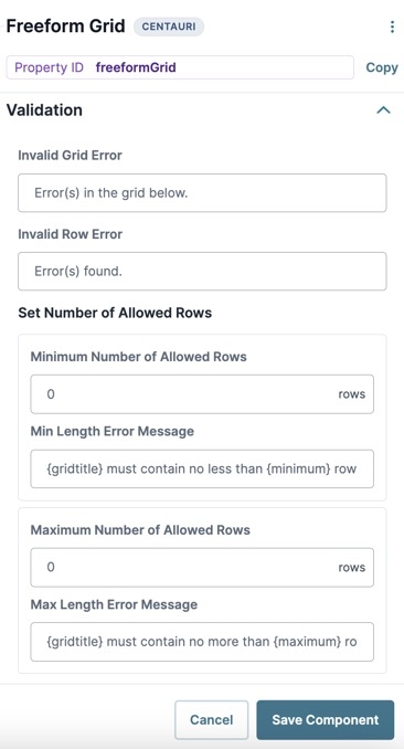 A static image displaying the UDesigner Email component's Validation settings.