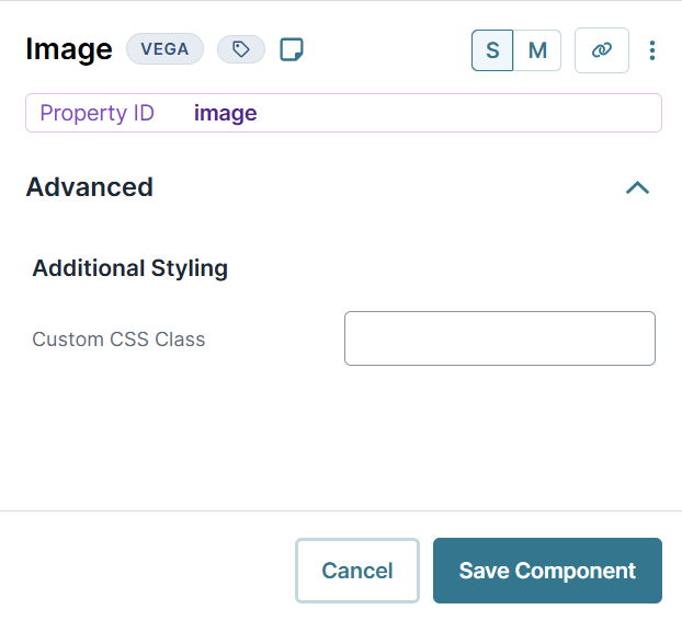 A static image displaying the Image component's Advanced settings.