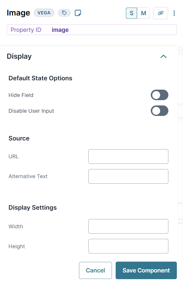 A static image displaying the Image component's Display settings.