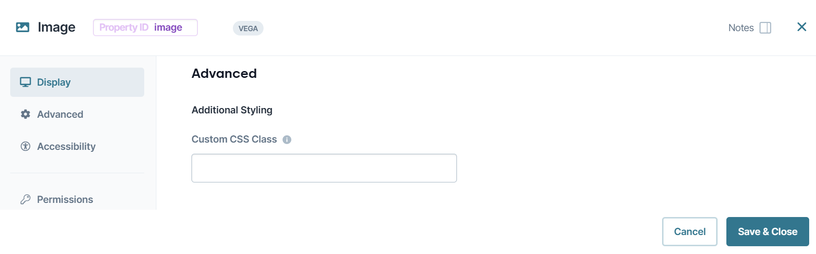 A static image displaying the Image component's Advanced settings.