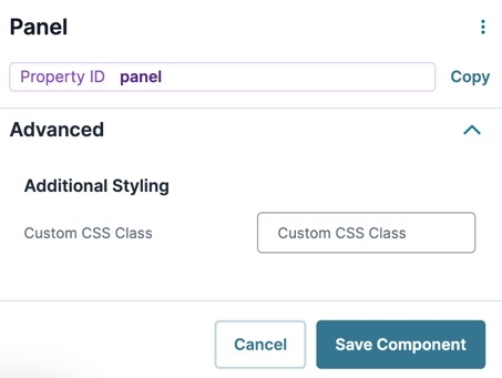 A static image displaying the Panel Component's Advanced Setting.
