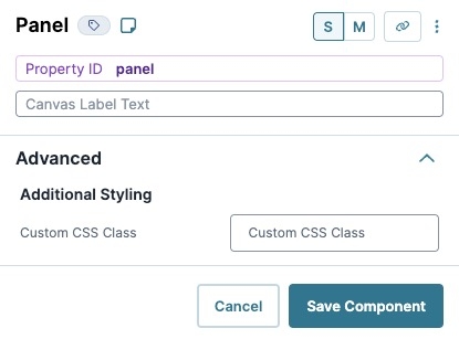 A static image displaying the Panel Component's Advanced Setting.