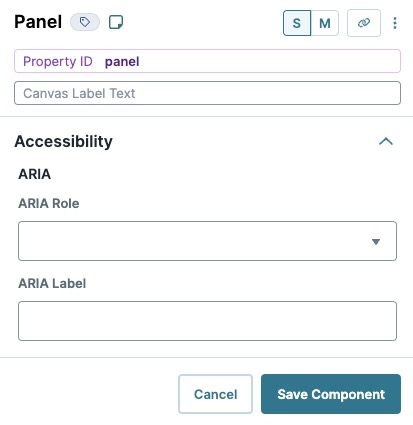A static image dispaying the Panel component's Accessibility settings.