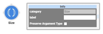 A static image displaying the Data Workflow component's Size Operator icon and configuration window.
