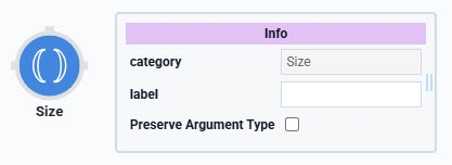 A static image displaying the Data Workflow component's Size Operator icon and configuration window.