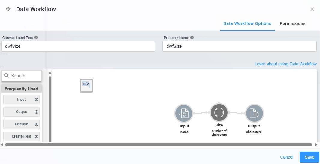 A static image displaying the size operators configuration in the Data Workflow.