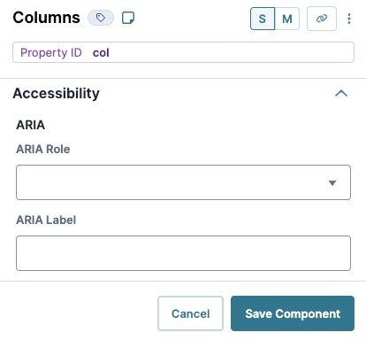 A static image displaying the Columns Component's Accessibility settings.