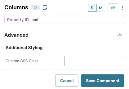 A static image displaying the Columns Component's Advanced settings.