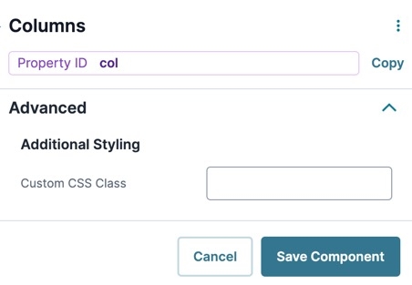 A static image displaying the Columns Component's Advanced settings.