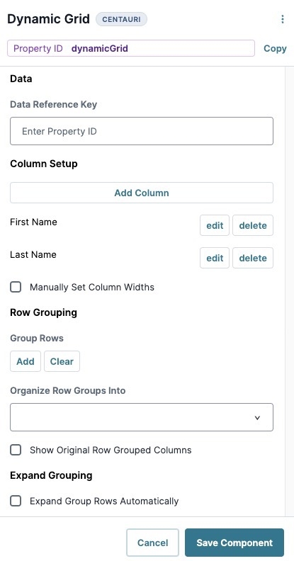 A static image displaying the Dynamic Grid's Data settings.