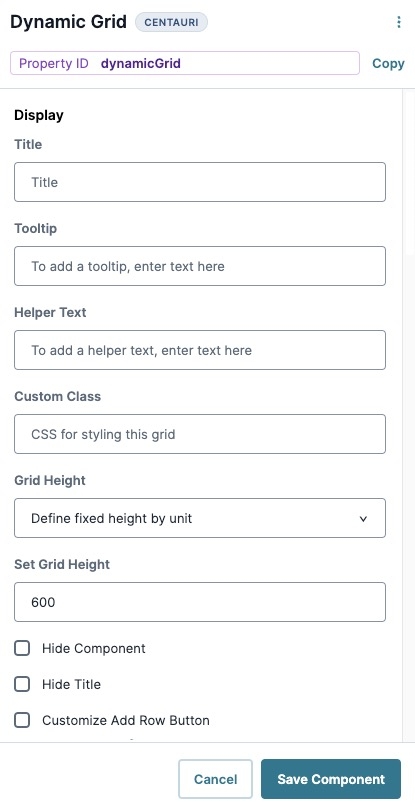 A static image displaying the Dynamic Grid's Display settings.