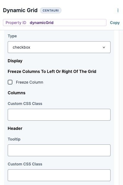 A static image displaying the Checkbox column's Display settings.